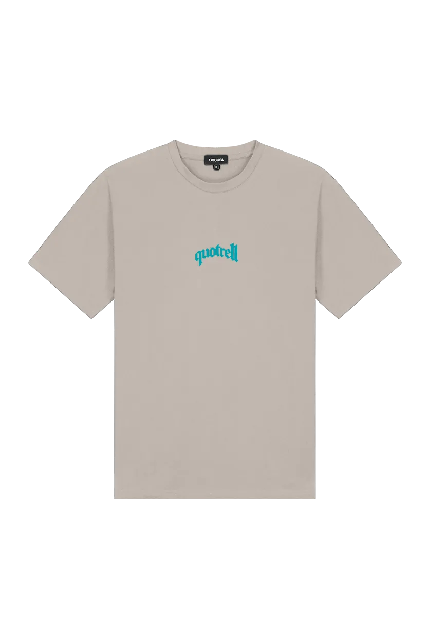 GLOBAL UNITY T-SHIRT | TAUPE/NEON AQUA