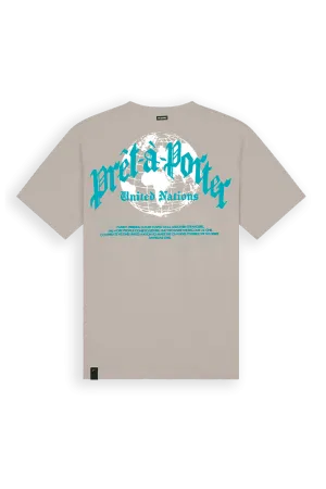 GLOBAL UNITY T-SHIRT | TAUPE/NEON AQUA