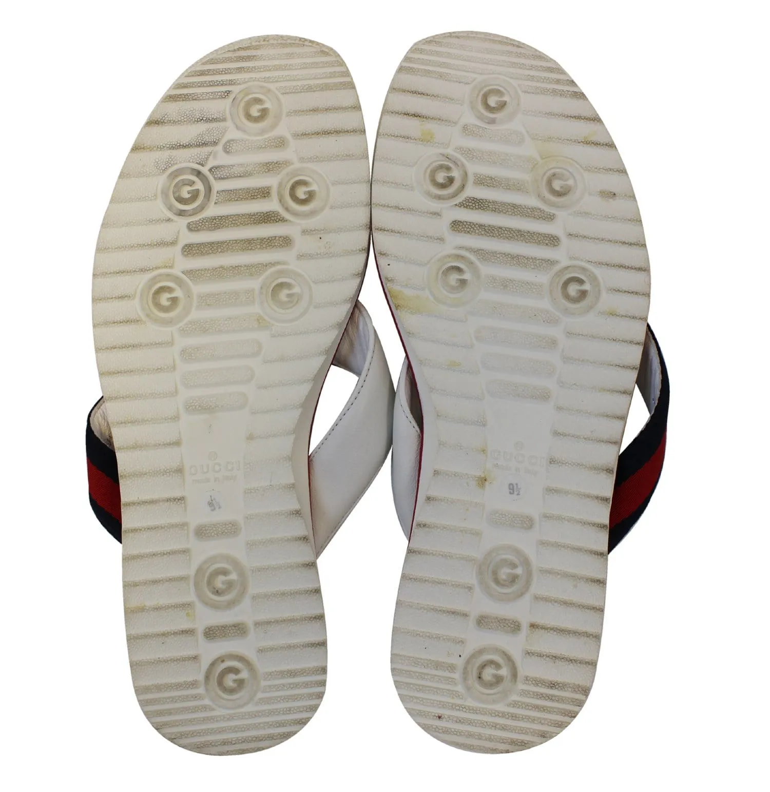 GUCCI Men's 9.1/2G white Guccissima Beach Web Thong FLIP-FLOP sandals