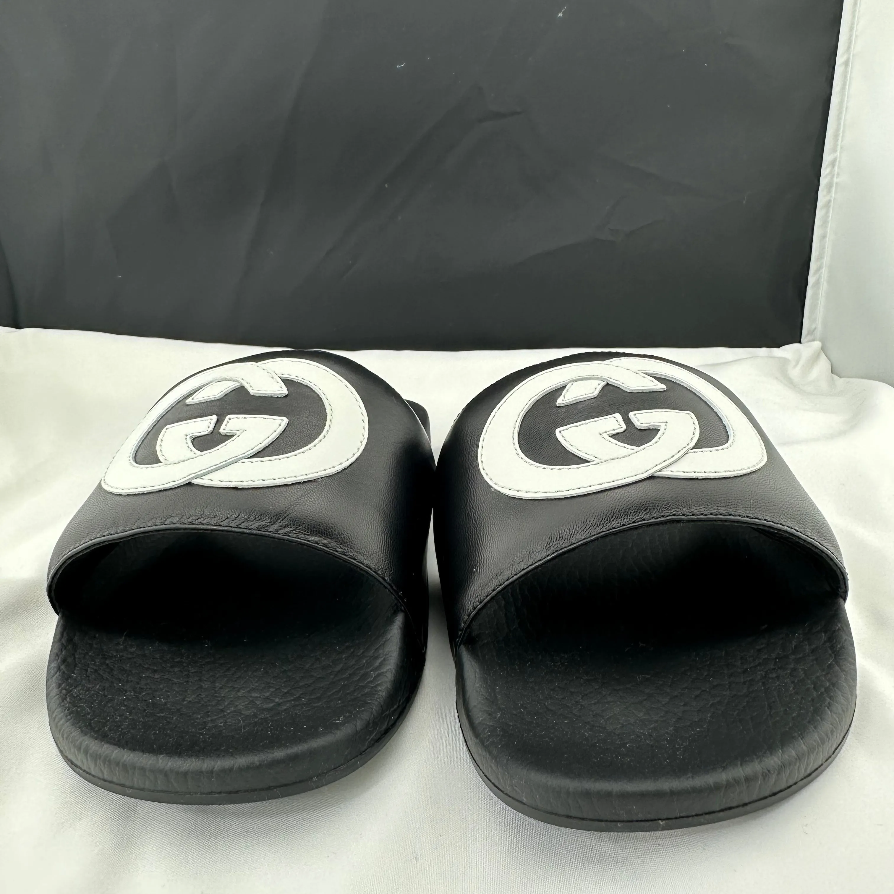 Gucci Women's Black Slides with White Interlocking GG