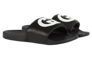 Gucci Women's Black Slides with White Interlocking GG
