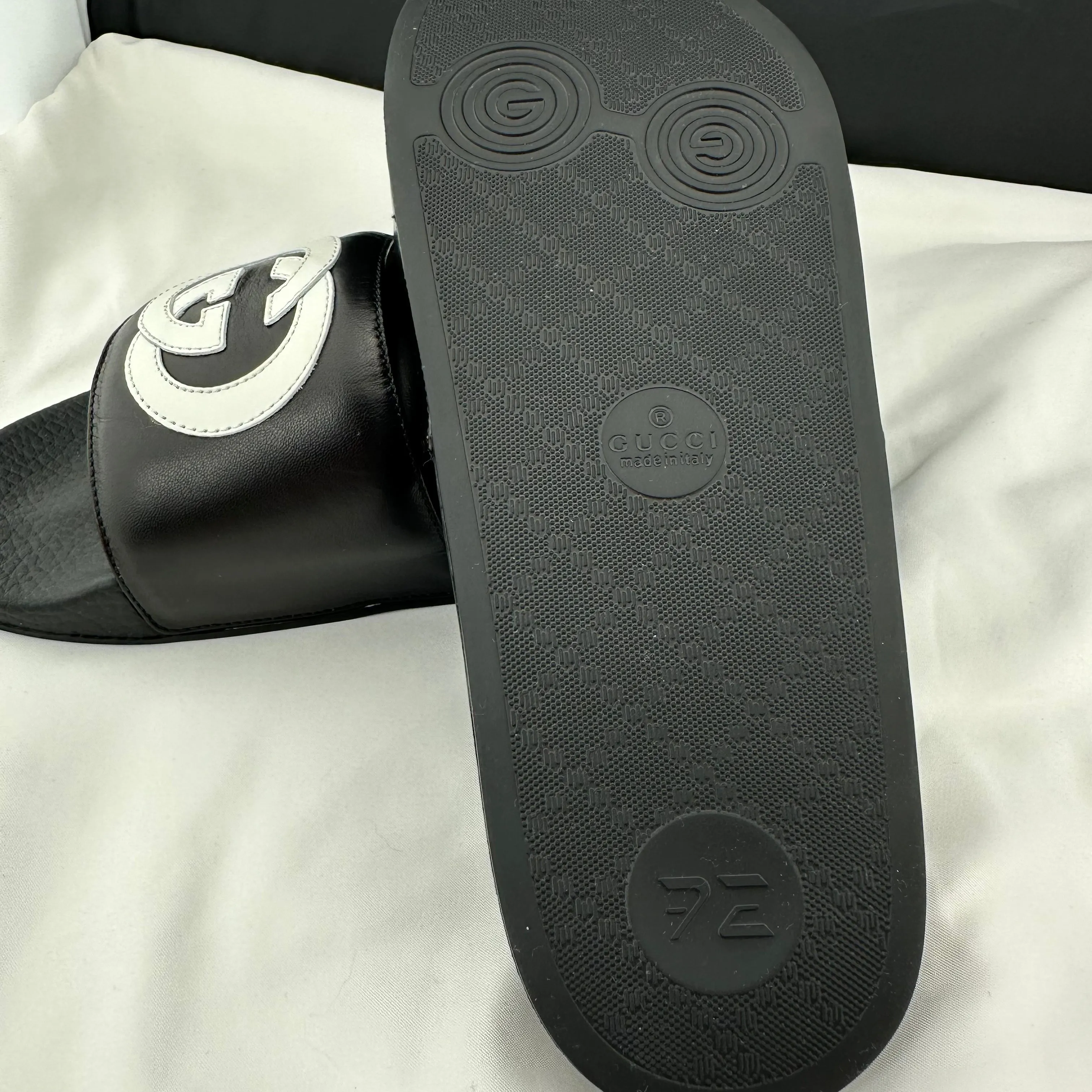 Gucci Women's Black Slides with White Interlocking GG