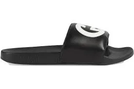 Gucci Women's Black Slides with White Interlocking GG