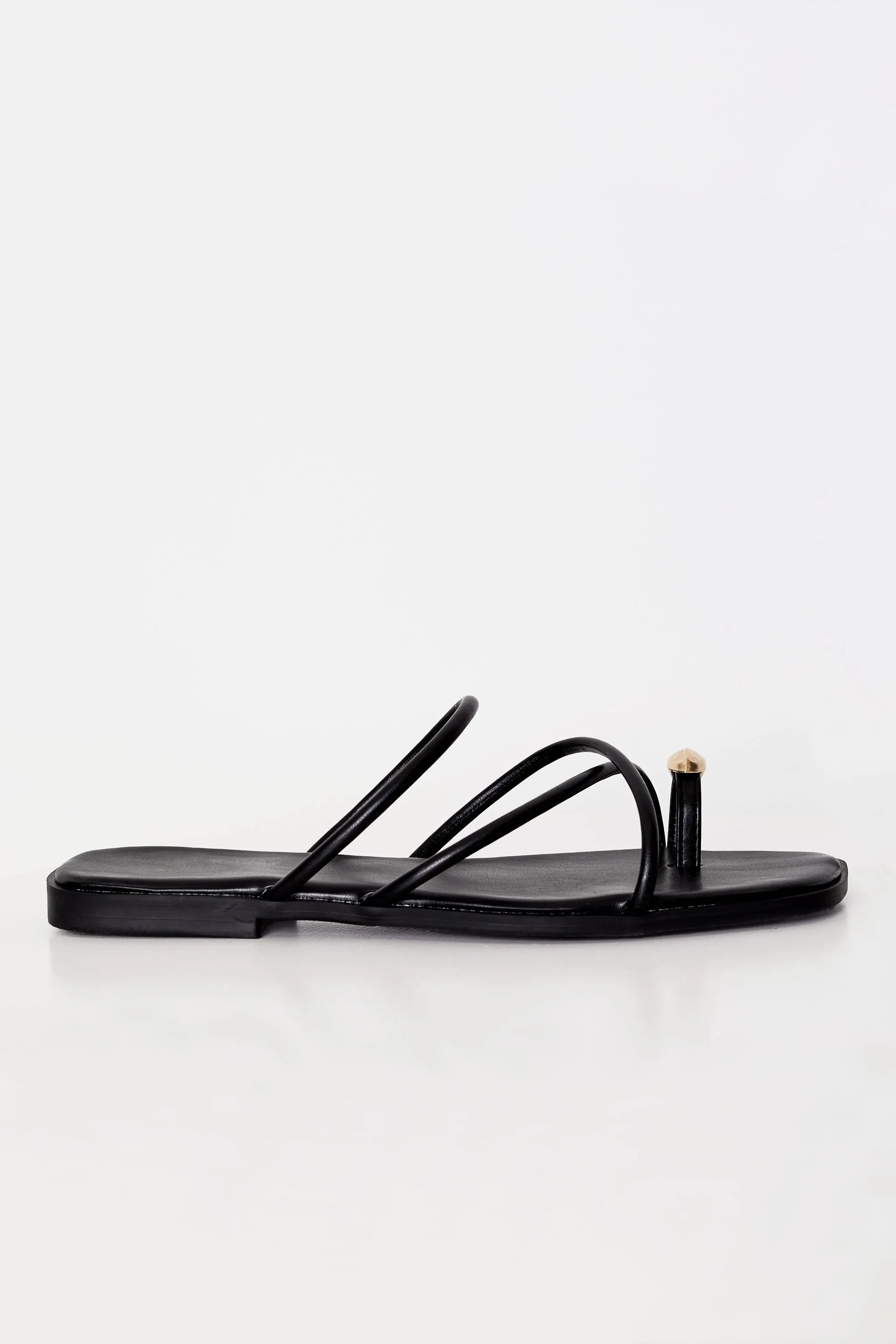 Harriette Black Strappy Gold Toe Sandals