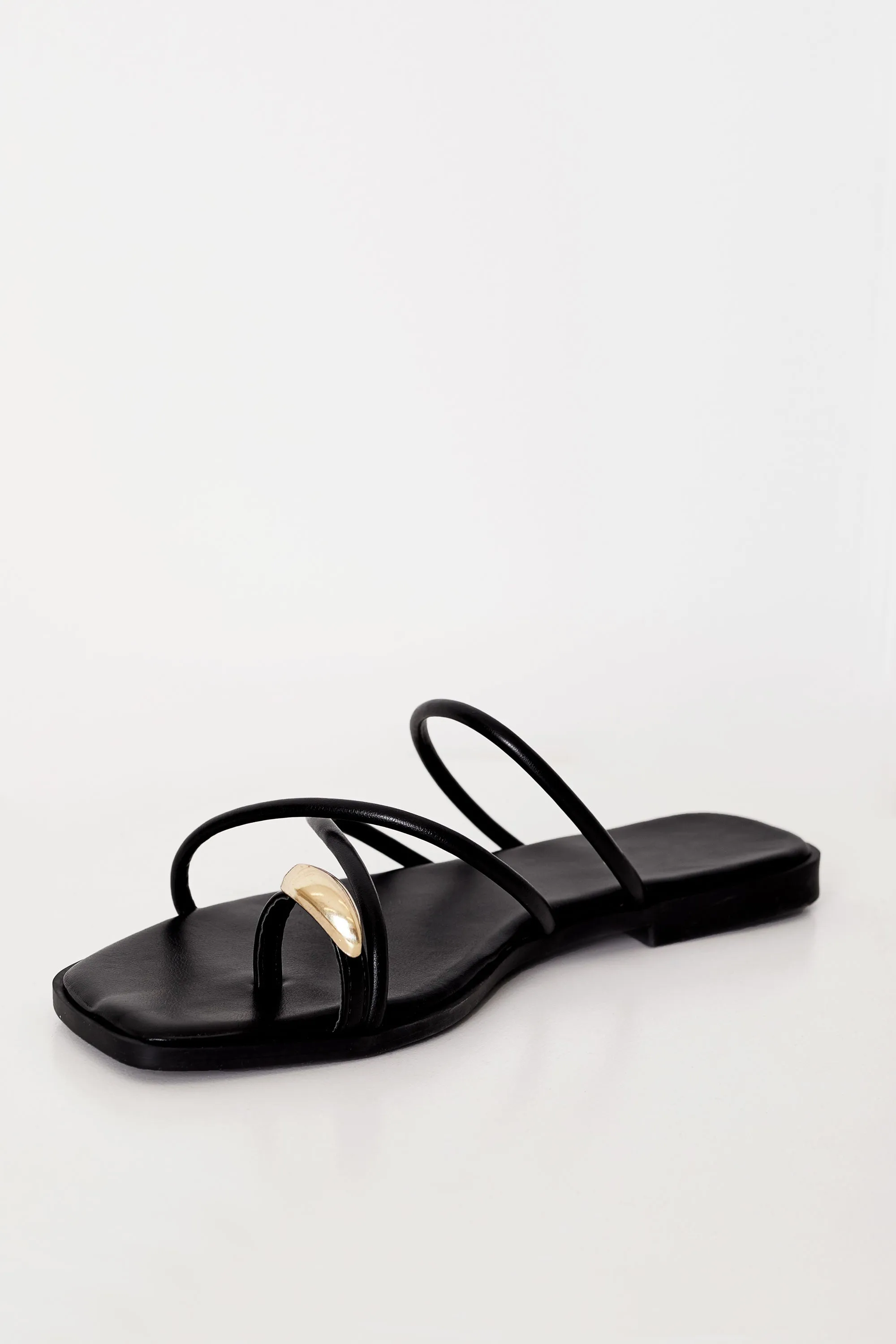 Harriette Black Strappy Gold Toe Sandals