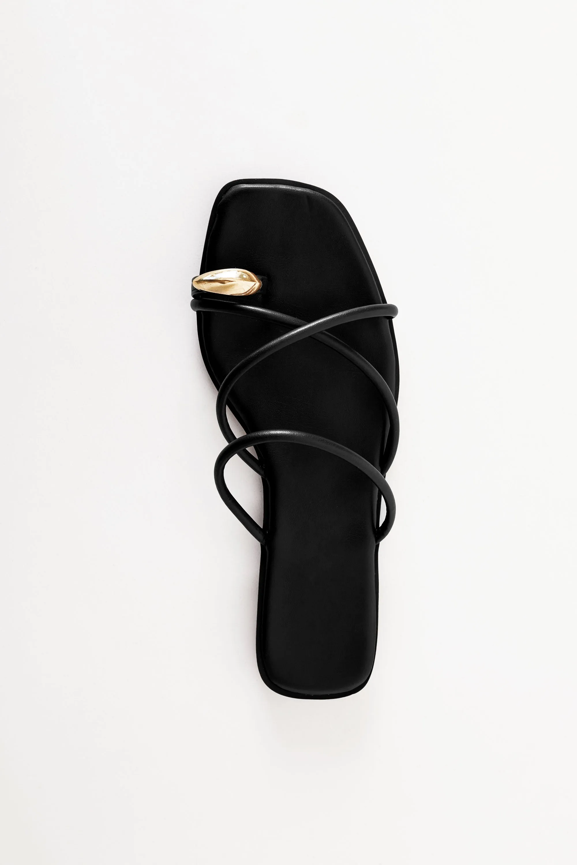 Harriette Black Strappy Gold Toe Sandals