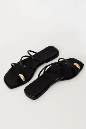 Harriette Black Strappy Gold Toe Sandals