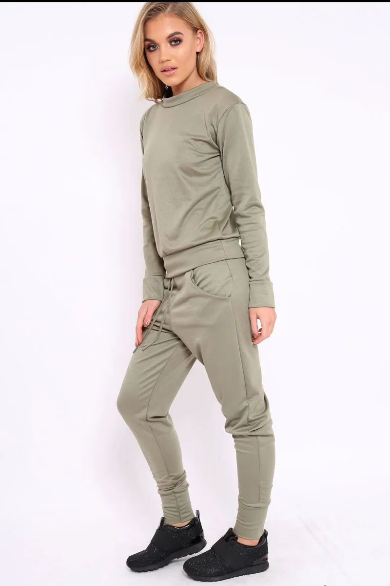 Khaki Sweatshirt and Joggers Loungewear Set - Evalin