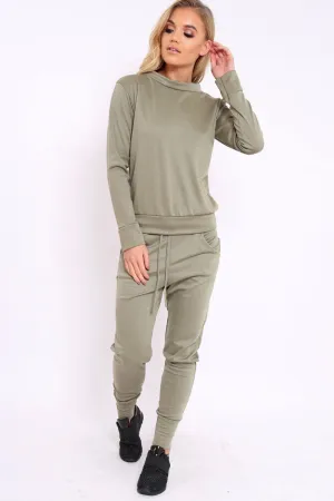 Khaki Sweatshirt and Joggers Loungewear Set - Evalin