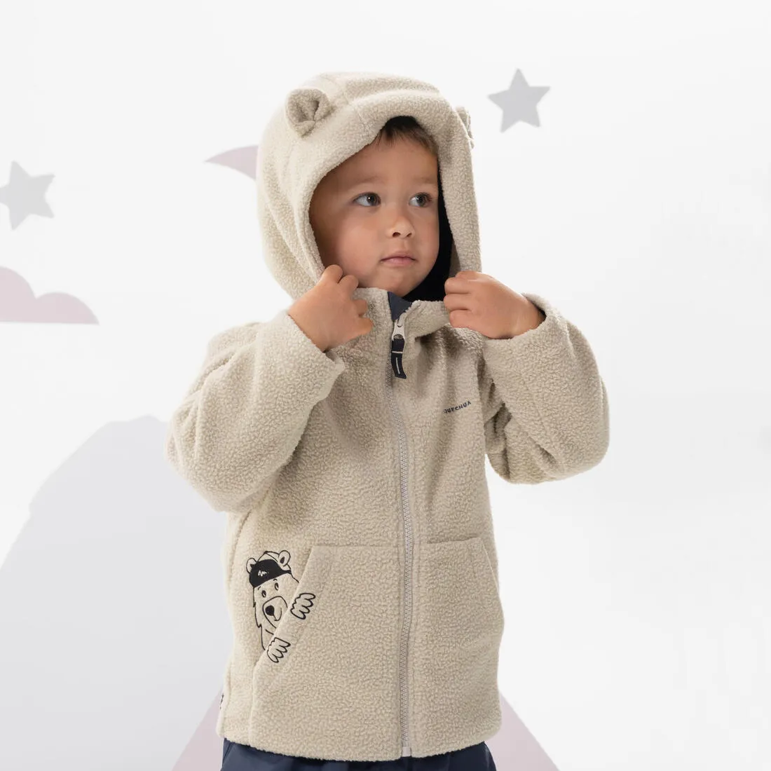 Kids' Hiking Fleece - MH500 KID Beige - Ages 2-6