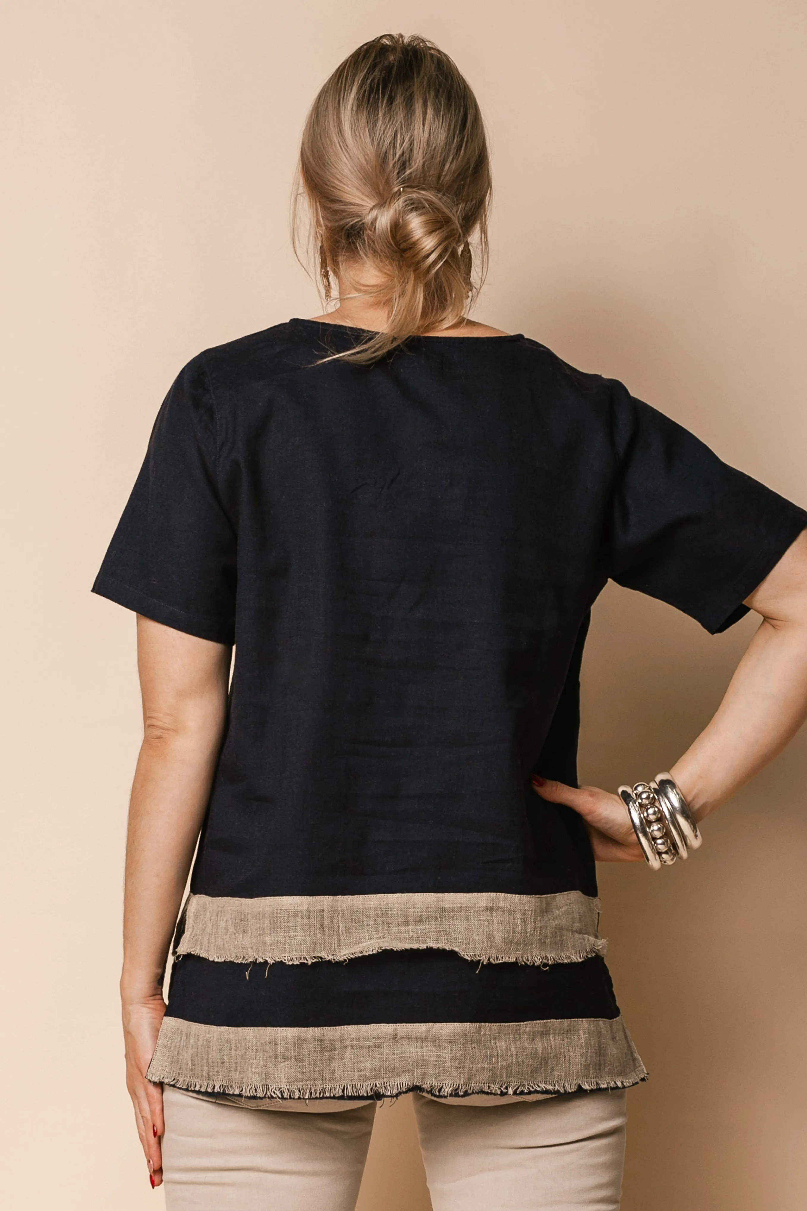 Lana Linen Blend Top in Navy
