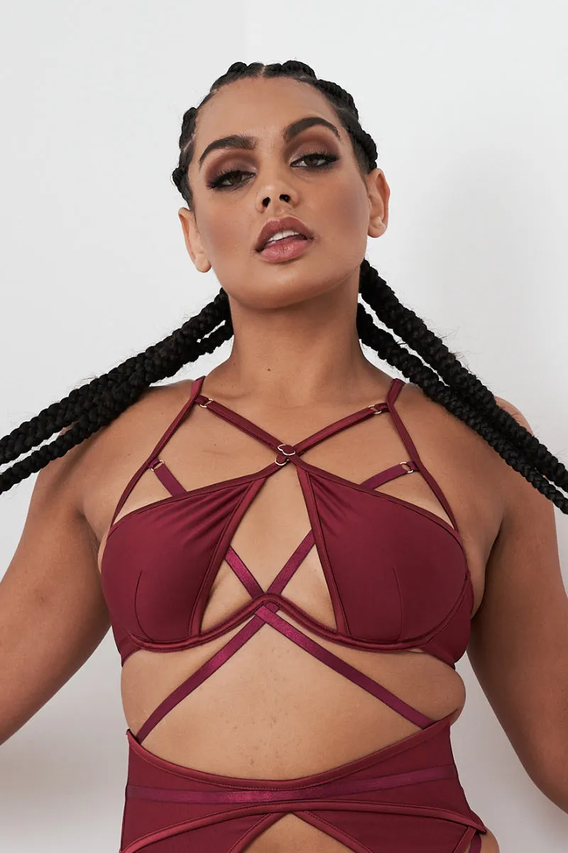 Lunalae Intimates Lauren Strappy Cut Out Adjustable Bra - Recycled Wine
