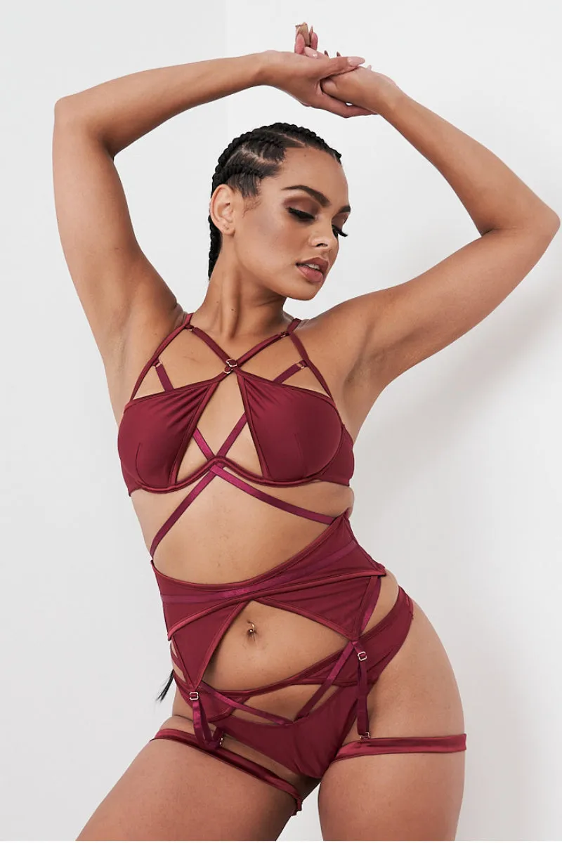 Lunalae Intimates Lauren Strappy Cut Out Adjustable Bra - Recycled Wine