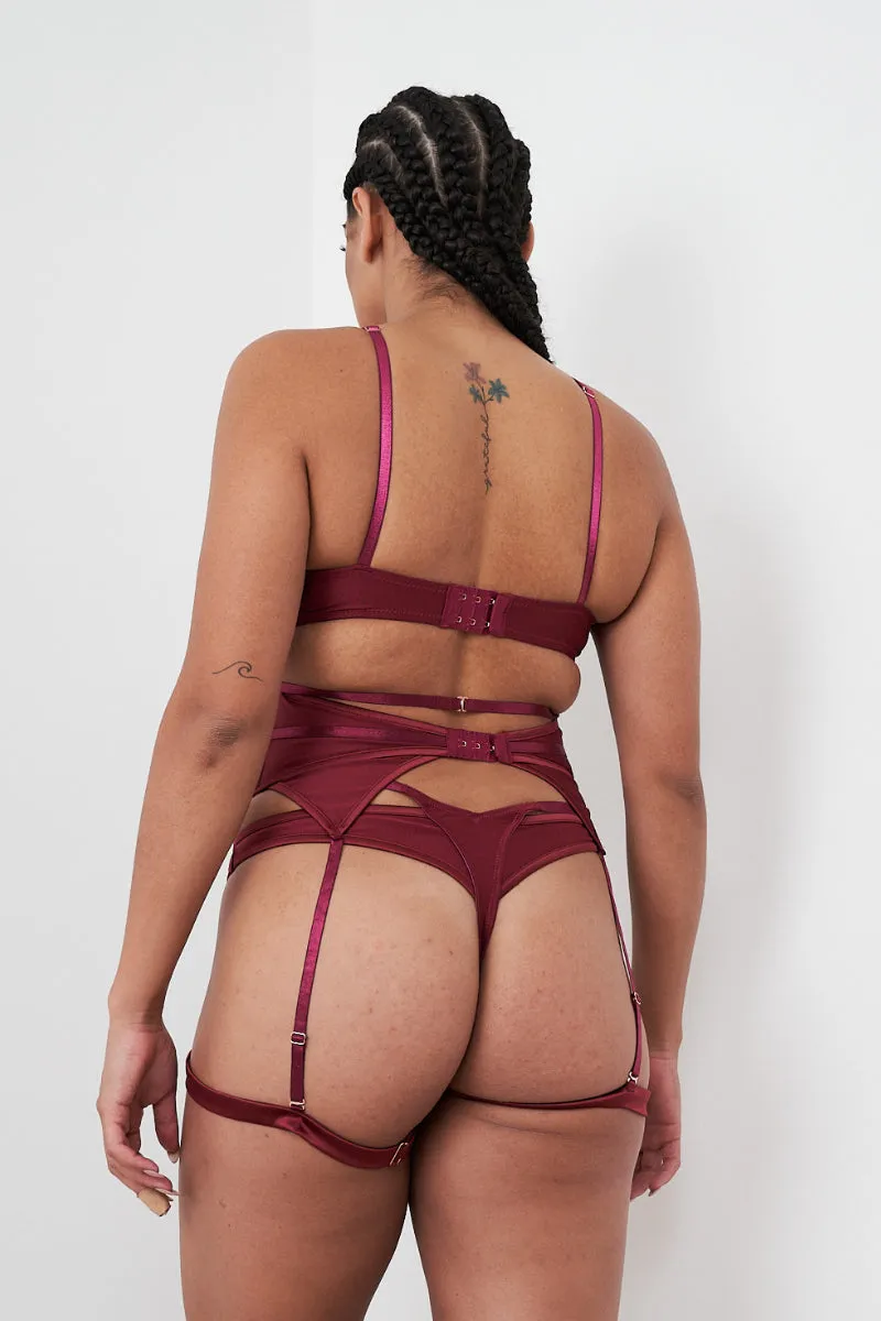 Lunalae Intimates Lauren Strappy Cut Out Adjustable Bra - Recycled Wine