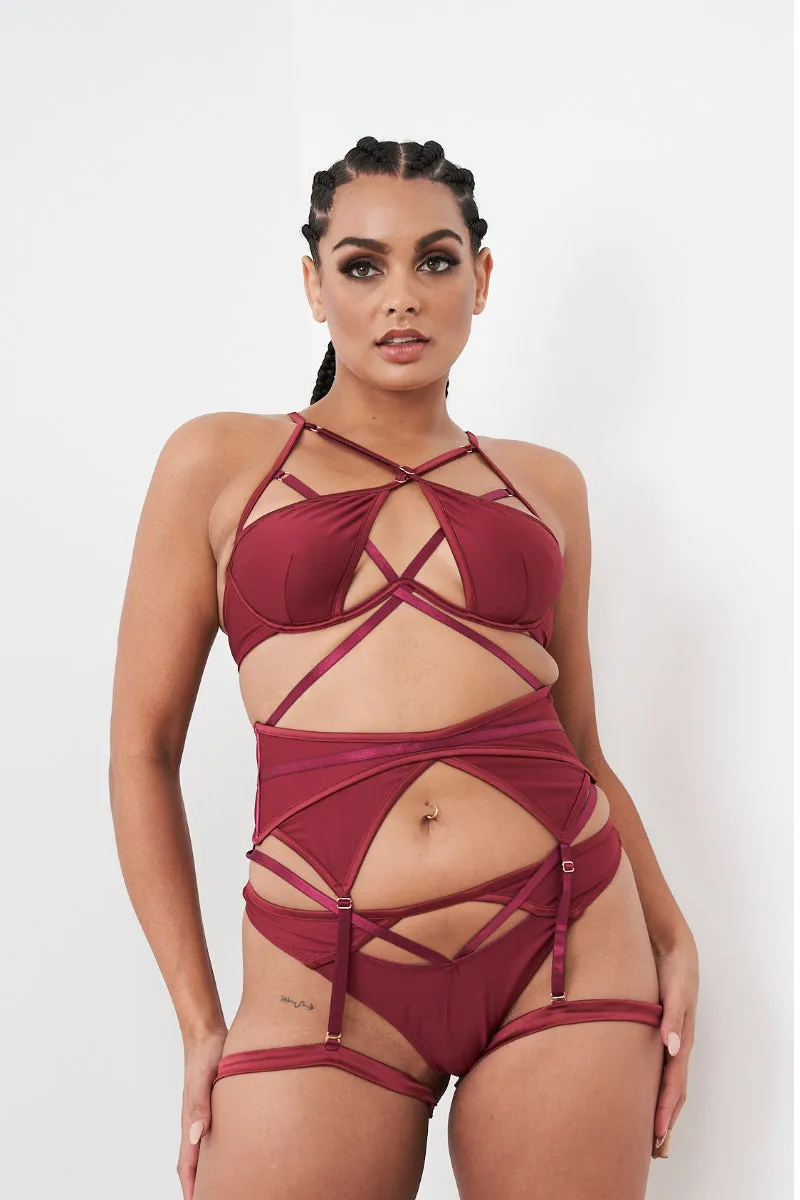 Lunalae Intimates Lauren Strappy Cut Out Adjustable Bra - Recycled Wine