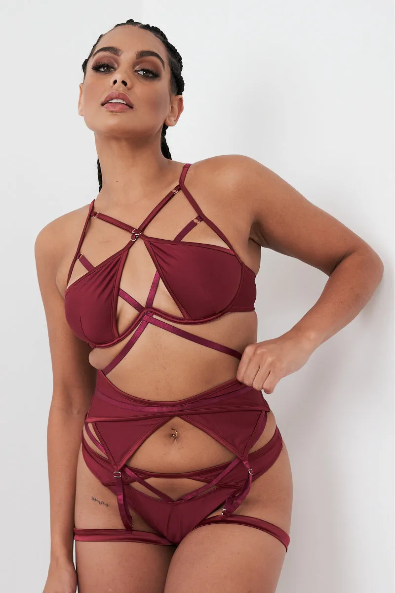 Lunalae Intimates Lauren Strappy Cut Out Adjustable Bra - Recycled Wine