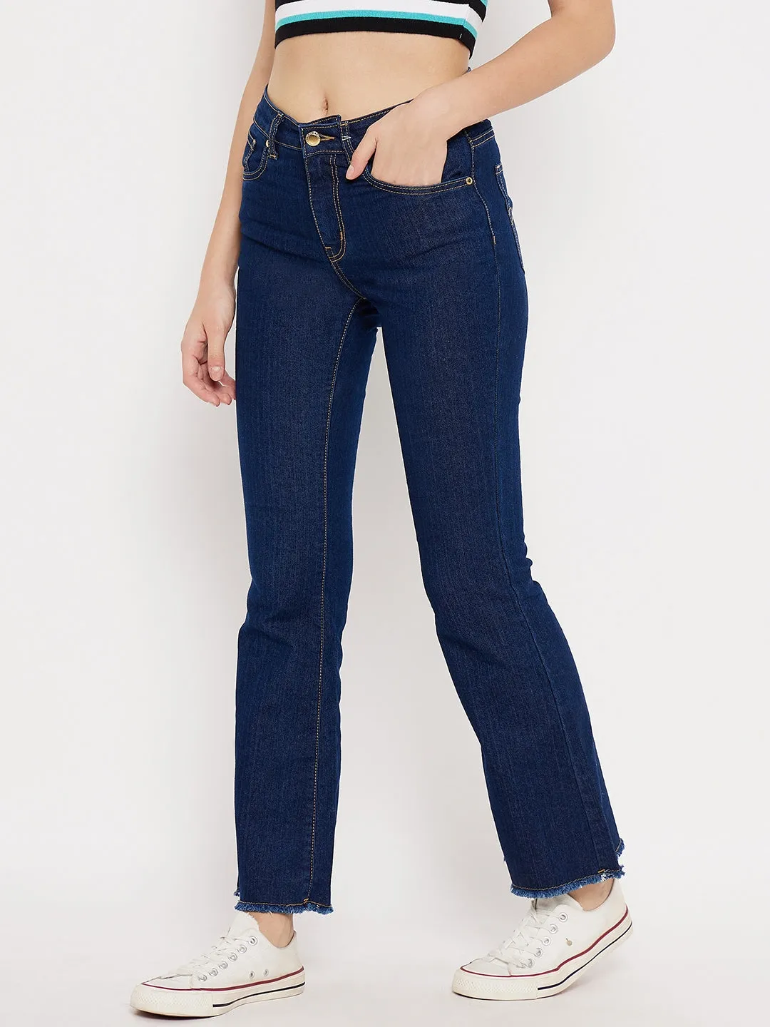Madame Rugged Hem Dark Blue Denim Jeans