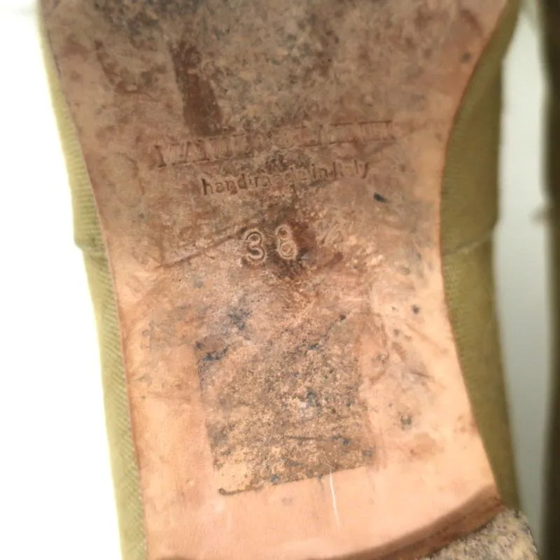 Manolo Blahnik Oxfords Sage Raw Silk Size 38.5 Lace-Up Flats