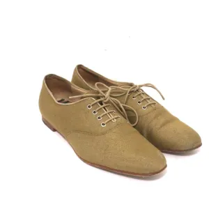 Manolo Blahnik Oxfords Sage Raw Silk Size 38.5 Lace-Up Flats