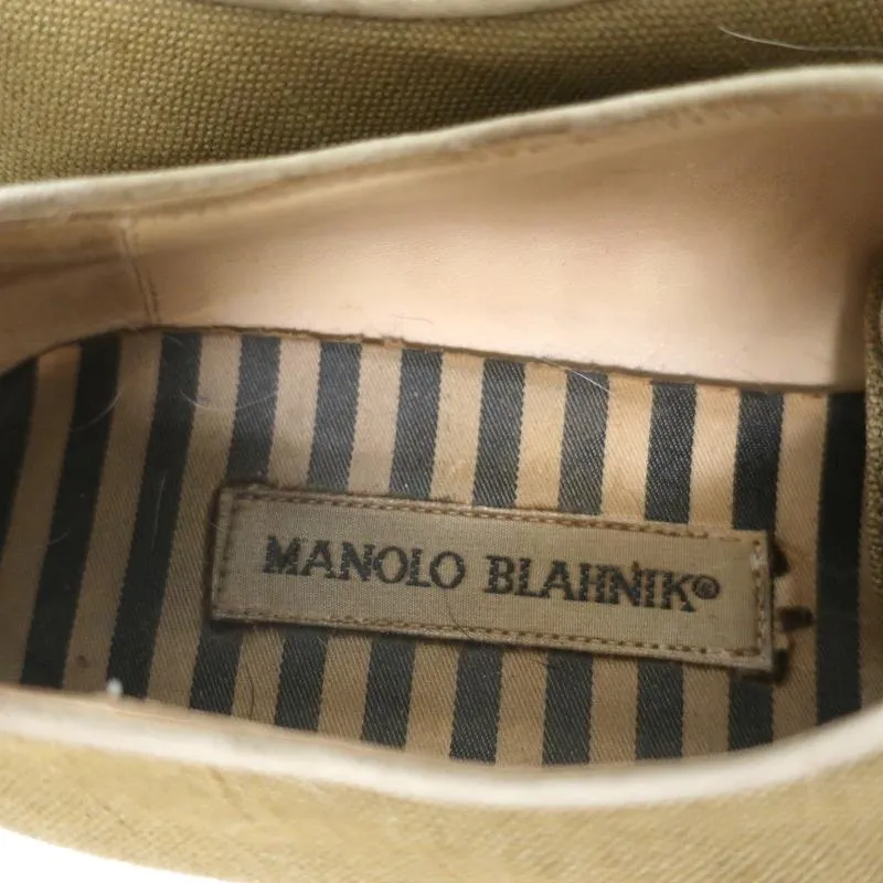 Manolo Blahnik Oxfords Sage Raw Silk Size 38.5 Lace-Up Flats