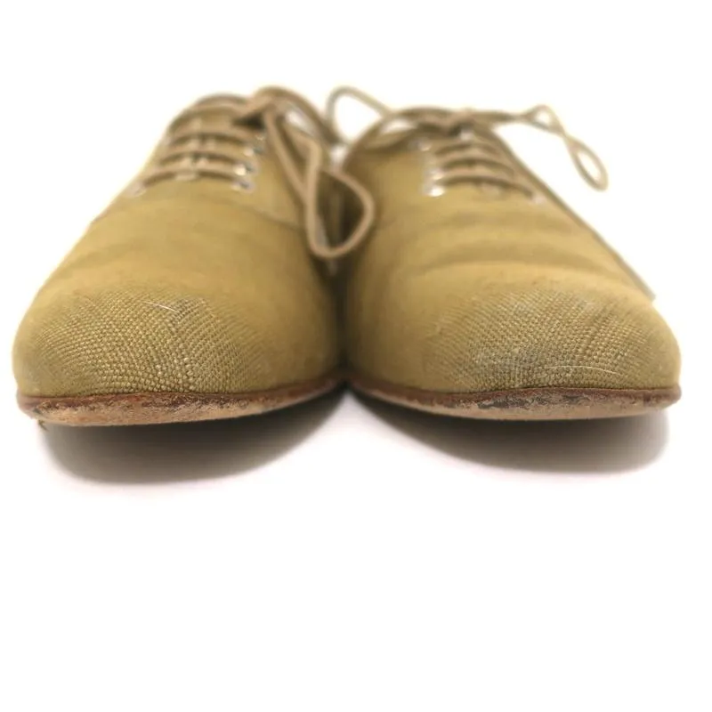 Manolo Blahnik Oxfords Sage Raw Silk Size 38.5 Lace-Up Flats