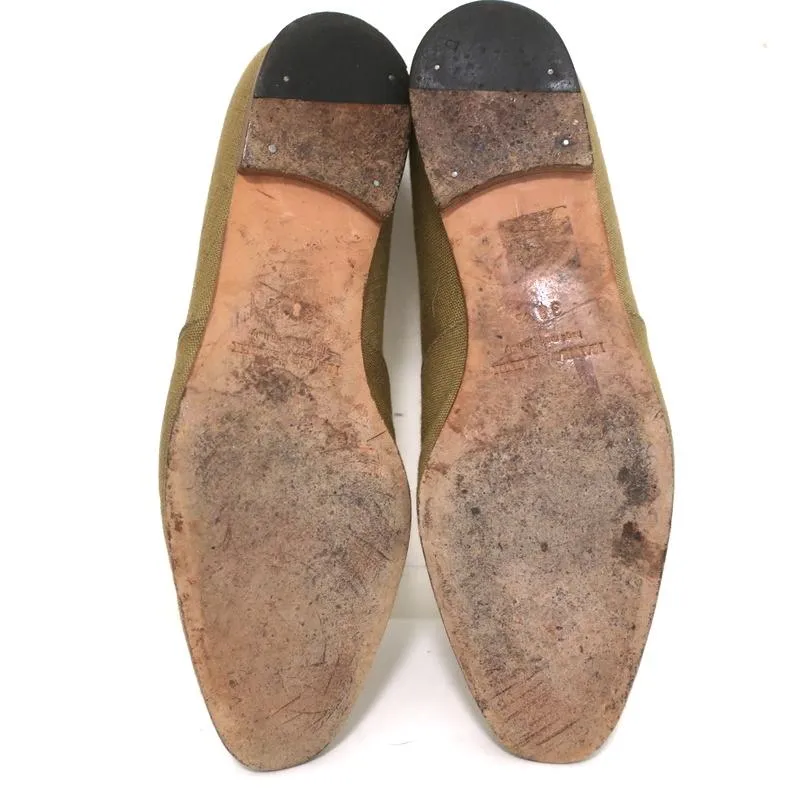 Manolo Blahnik Oxfords Sage Raw Silk Size 38.5 Lace-Up Flats