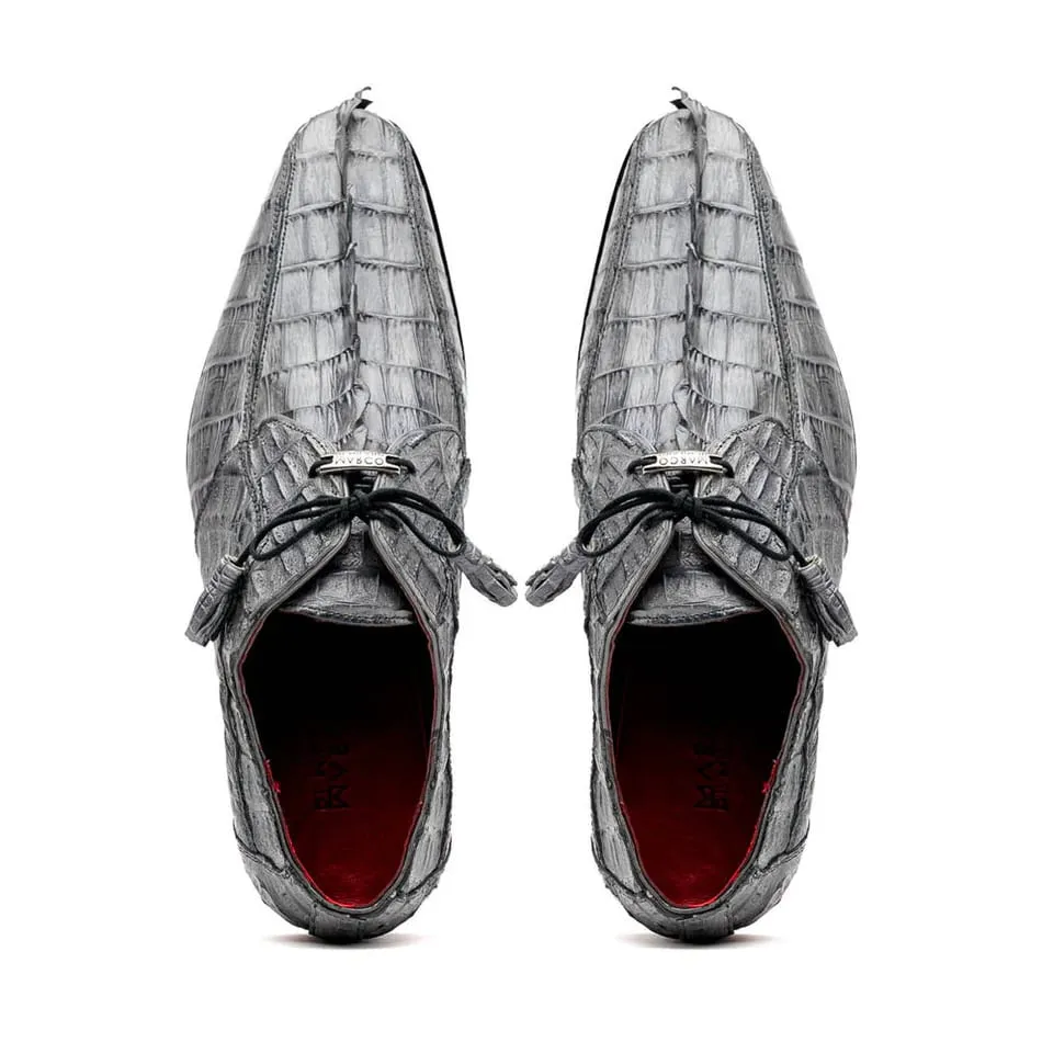 Marco Di Milano Cancun Men's Shoes Gray Exotic Hornback Crocodile Skin Derby Oxfords