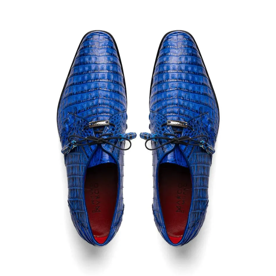 Marco Di Milano Lacio Men's Shoes Electric Blue Genuine Caiman Crocodile Dress Derby Oxfords