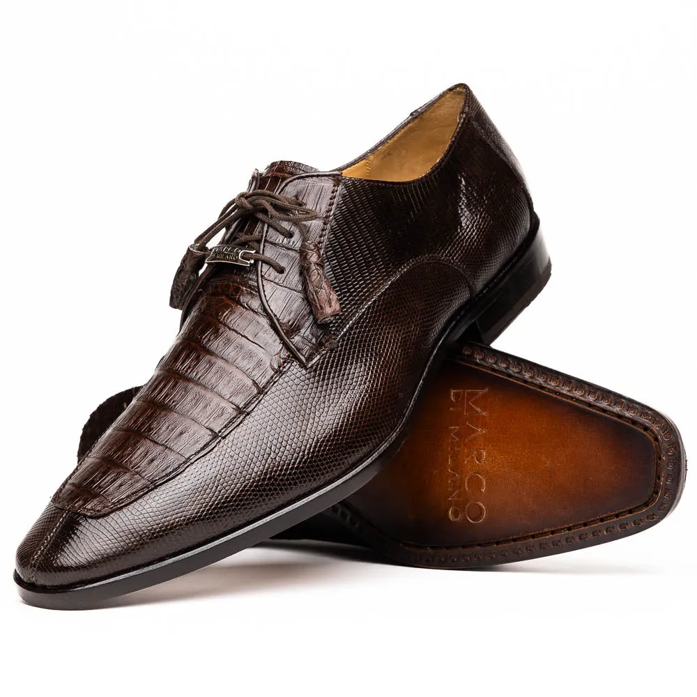 Marco Di Milano Merida Brown Lizard & Caiman Crocodile Oxfords Shoes