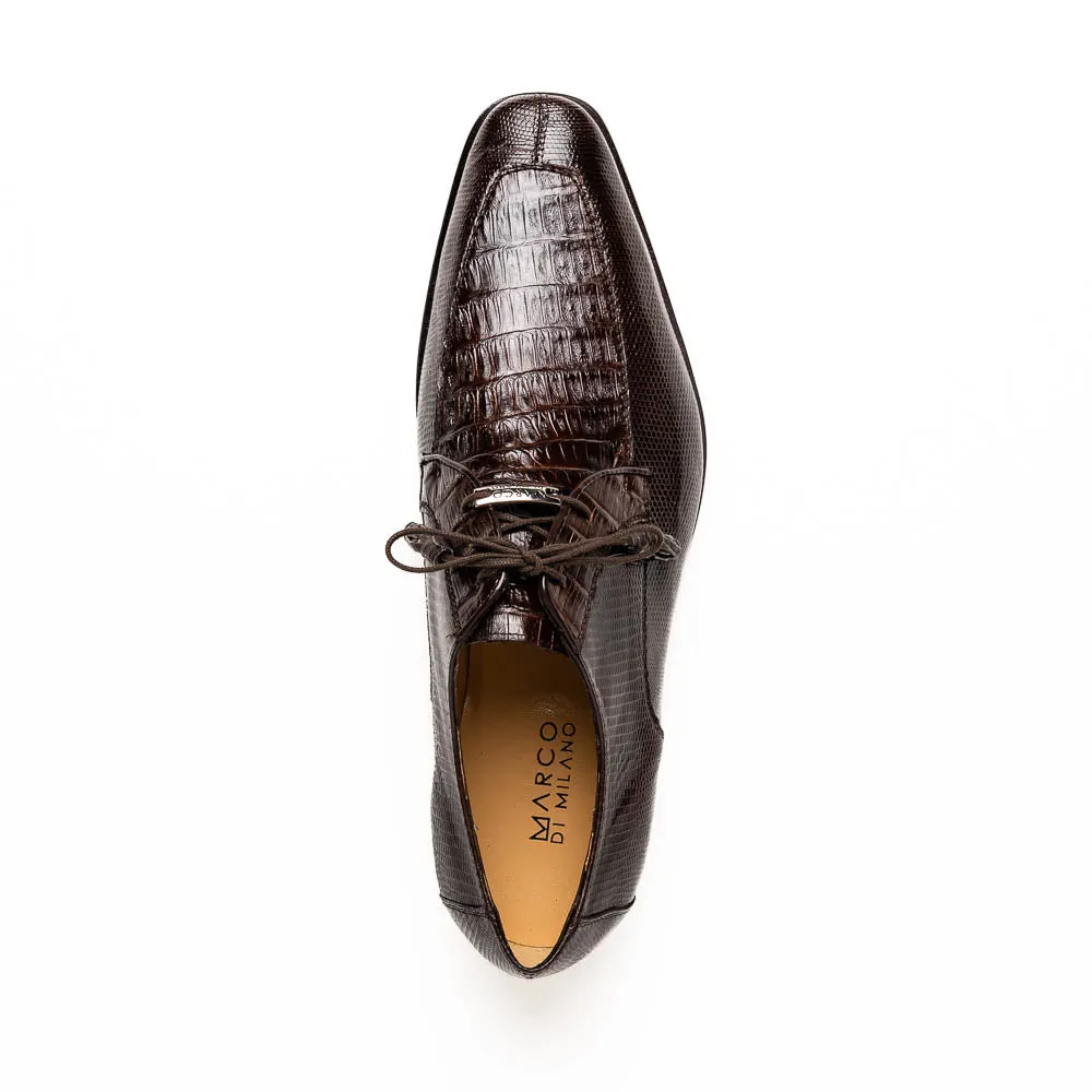 Marco Di Milano Merida Brown Lizard & Caiman Crocodile Oxfords Shoes