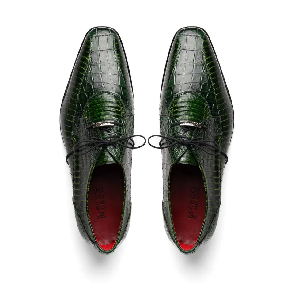 Marco Di Milano Moncalieri Green Genuine Alligator / Cobra Skin Dress Derby Oxfords