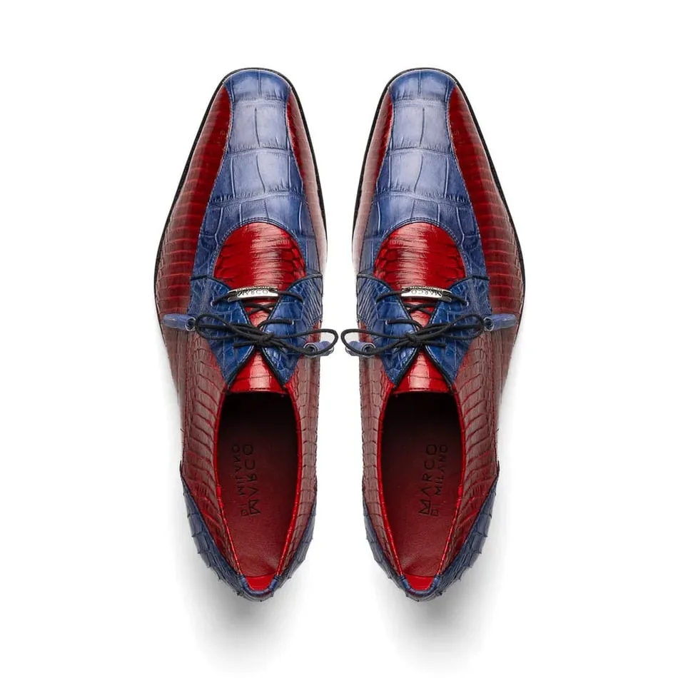 Marco Di Milano Moncalieri Navy & Red Genuine Alligator / Cobra Skin Dress Derby Oxfords