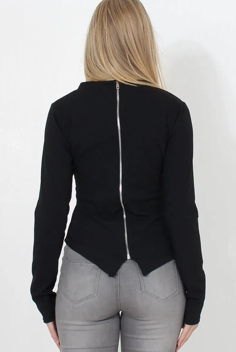 Marnie Back Ribbed Zip Back Top