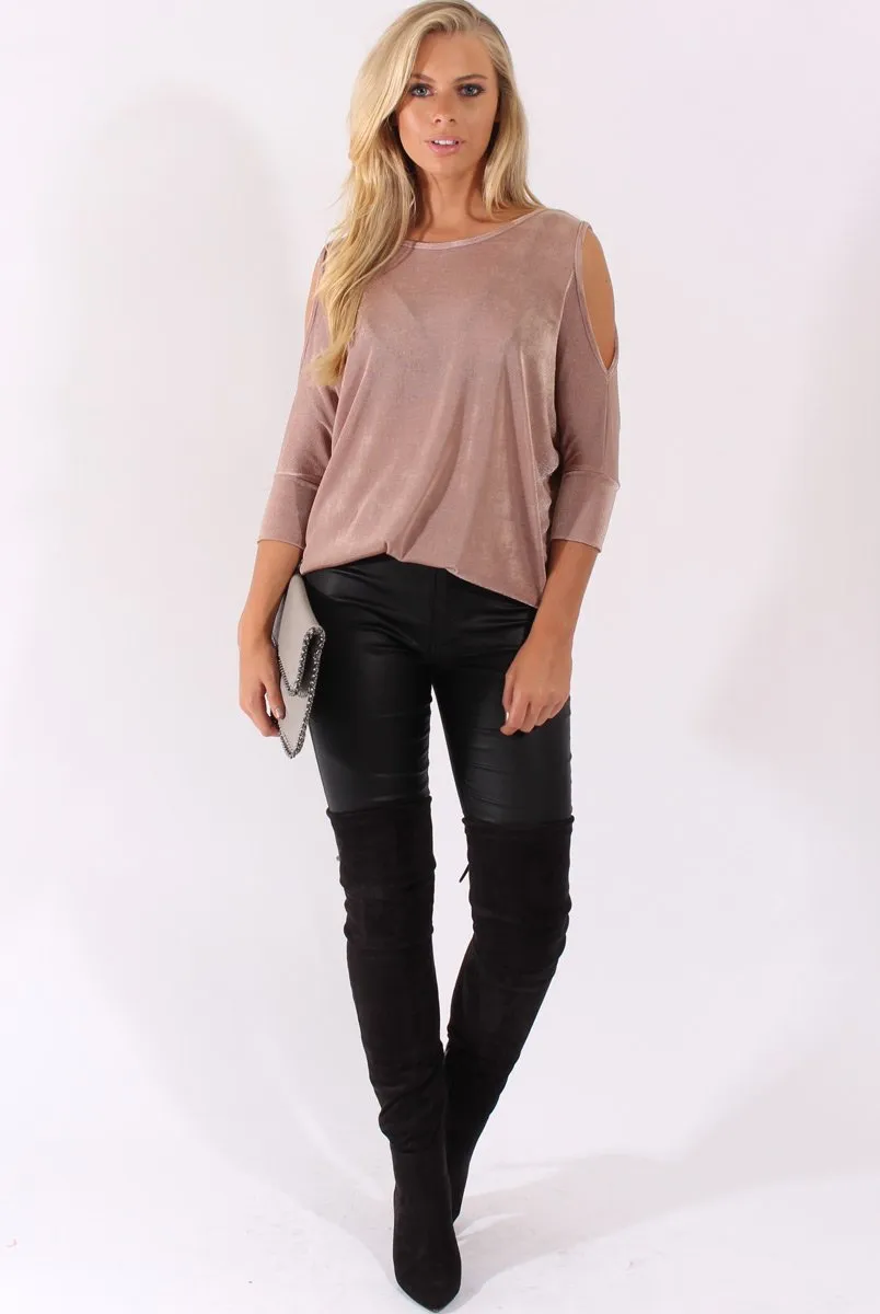 Mauve Batwing Cold Shoulder Oversized Top - Carly