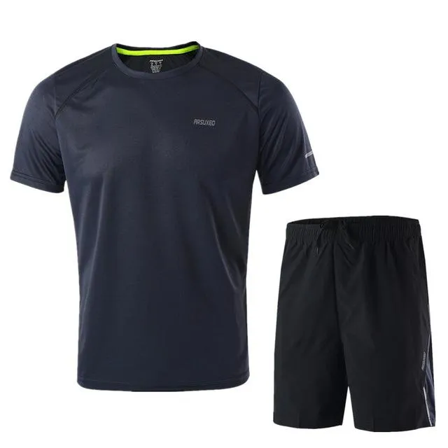 Men's Summer Running Jersey Shorts Set Basketball Soccer Badminton Short Sleeve Shirt