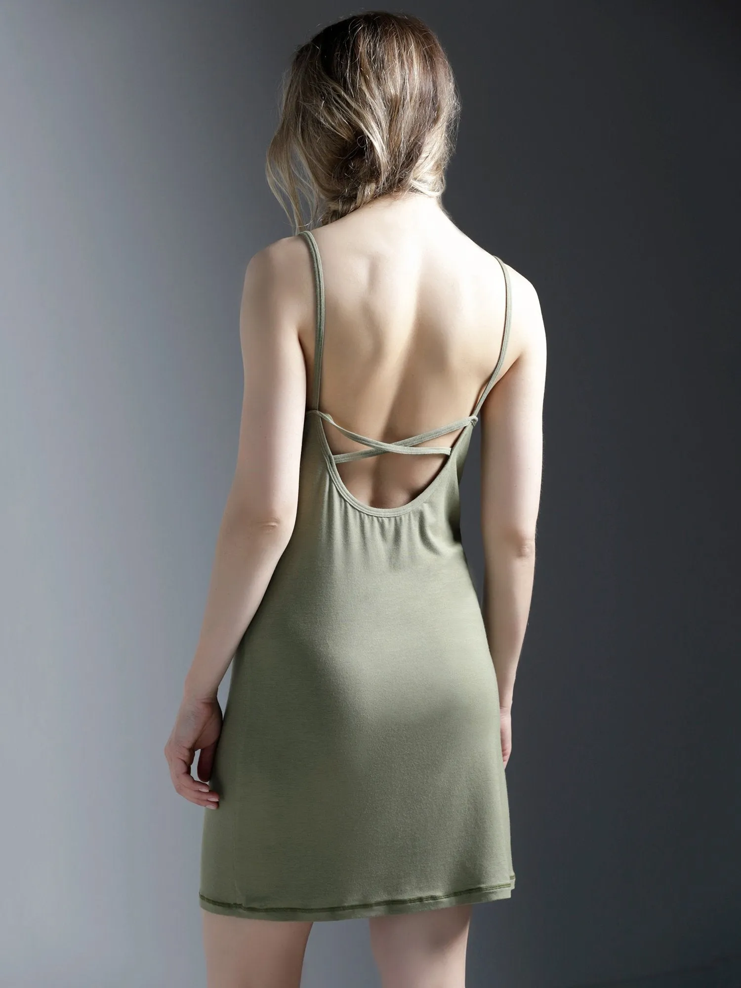 MINI SLIP DRESS, SAGE MODAL
