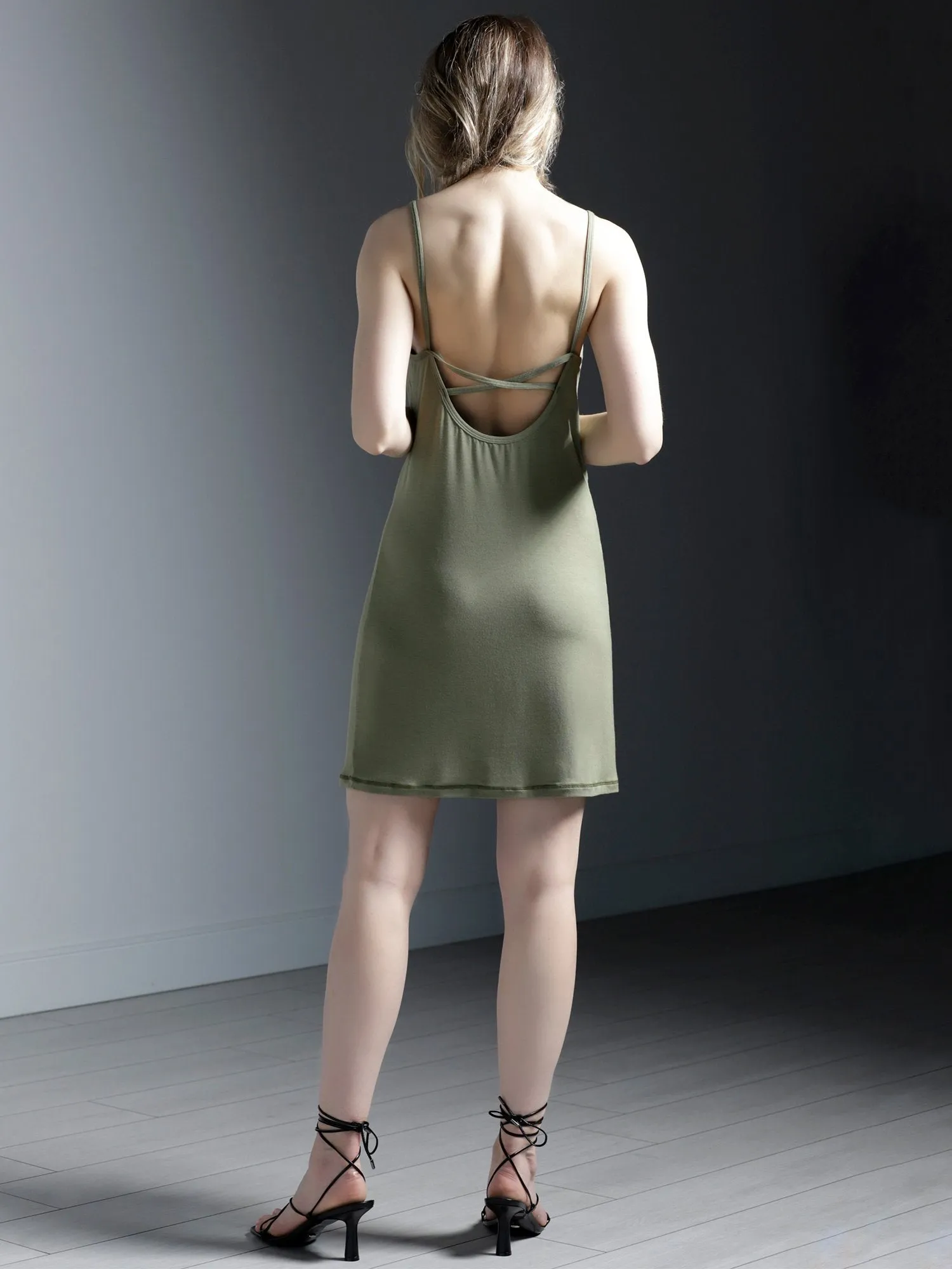 MINI SLIP DRESS, SAGE MODAL