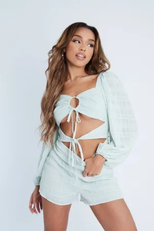 Mint Front Cut Out Long Sleeve Playsuit - Cami