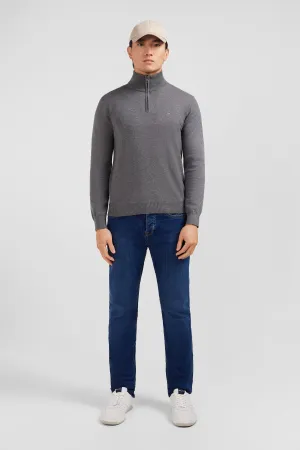 Navy blue cotton jersey jumper with trucker neck