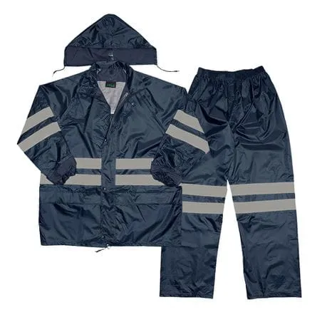 Navy Blue Rain Suit With Reflector