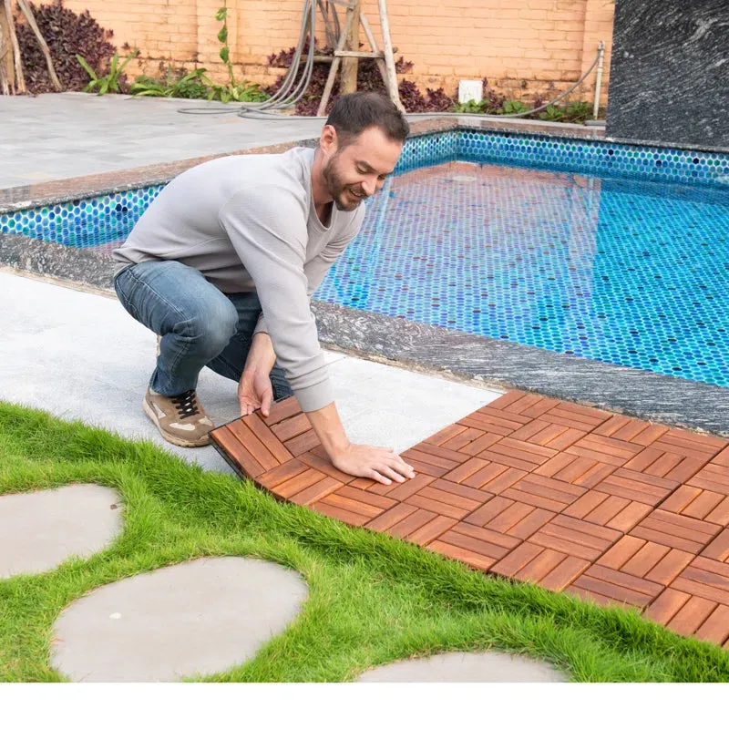 New 12" x 12" Wood Interlocking Deck Tile in Brown (Set of 10) Retails $90  Great for Shower Base!!