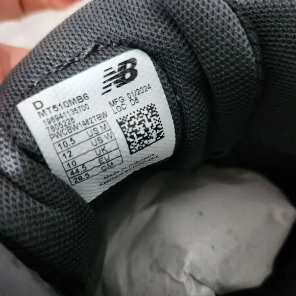 New Balance Fresh Foam 510v6 Trail Running Shoe Men 10.5 Black Grey Arch Support