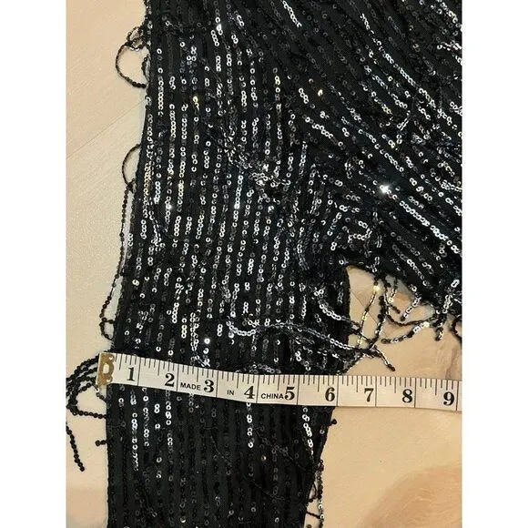 NEW Women Plus Size Black One Sleeve Glam Sequin Fringe Night Out Party Dress