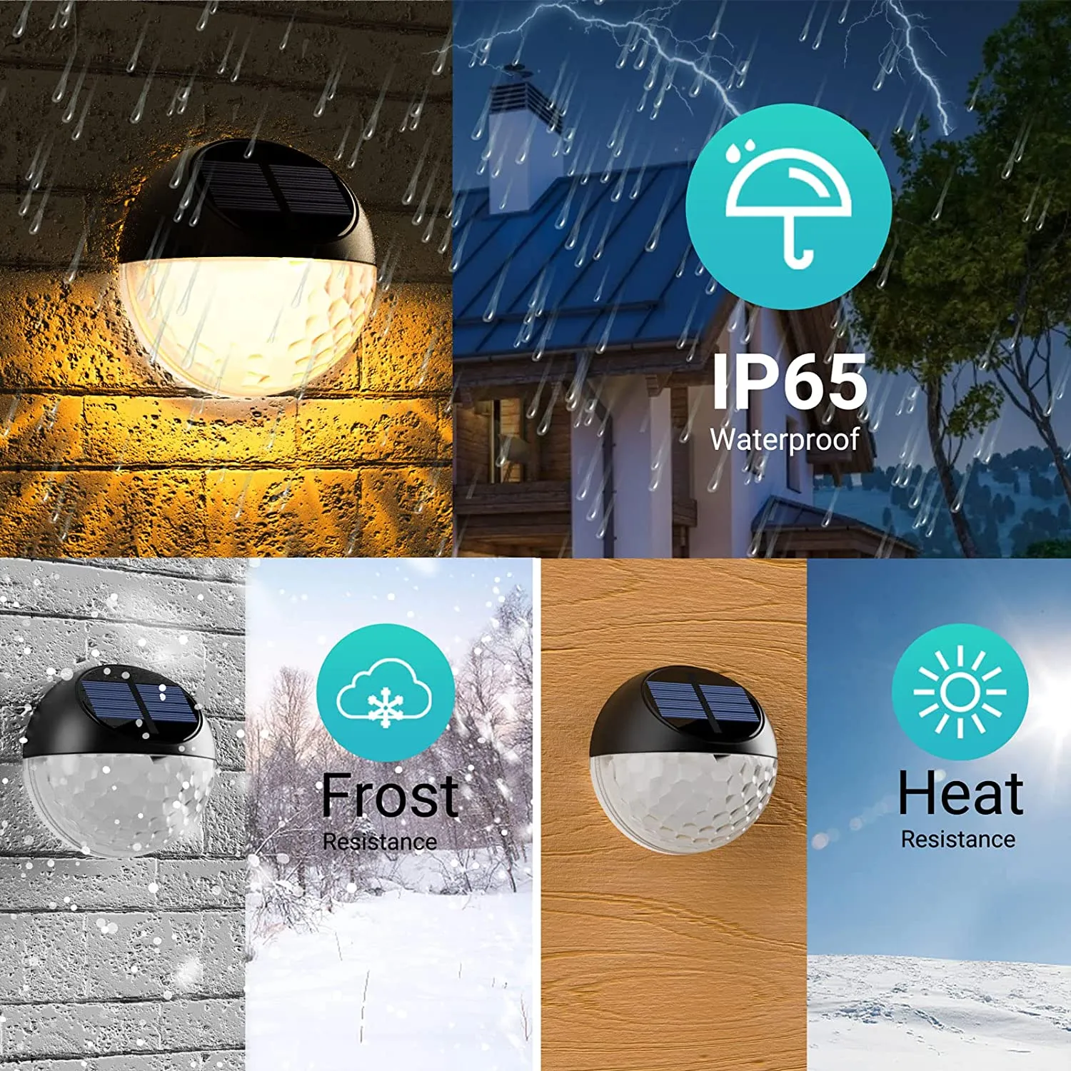New Wrought Studio Solar Outdoor LED Wall Lights (Set of 4) Great for all seasons, waterproof! No wiring, easy install! Beautiful Ambient light!
