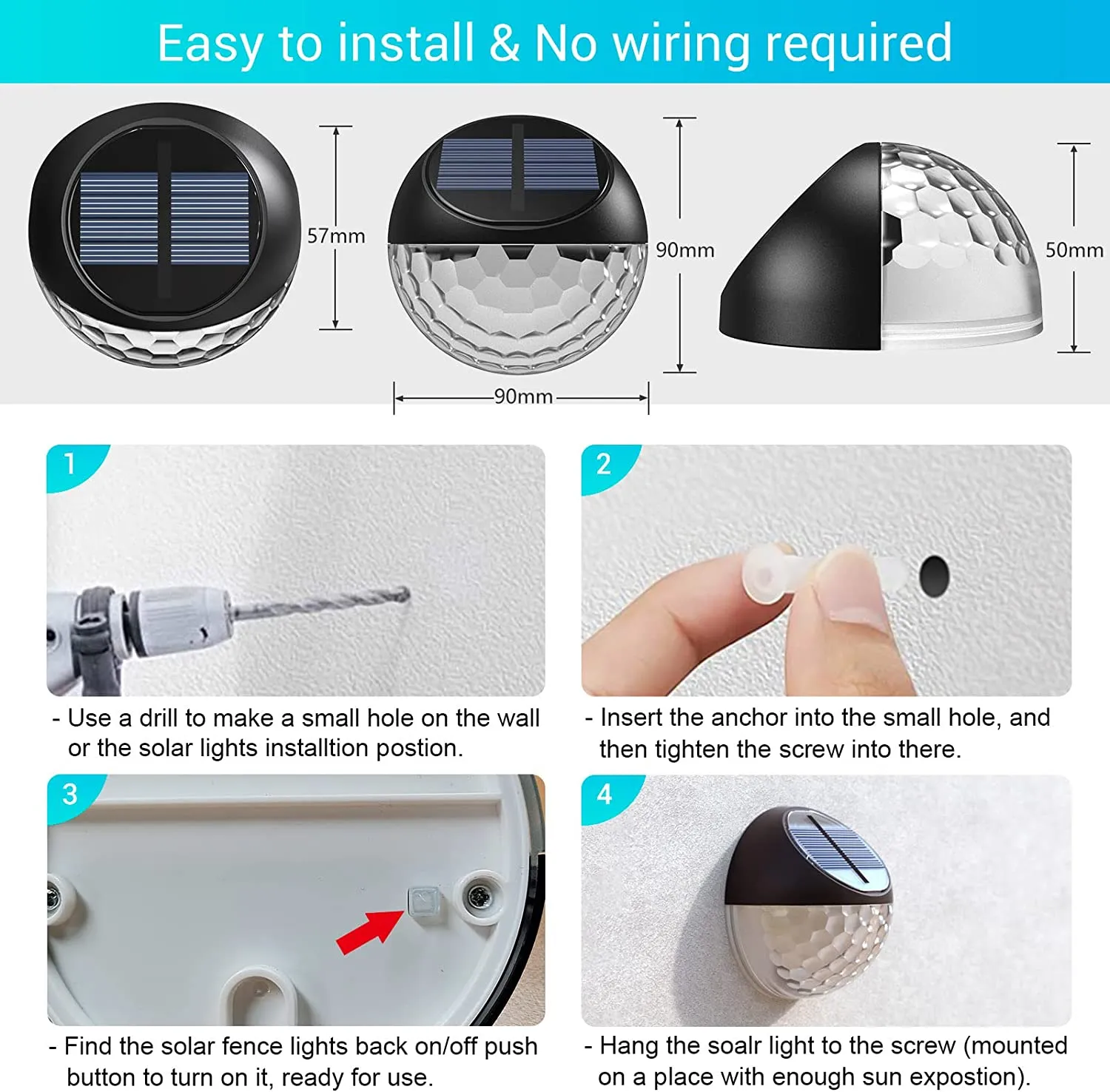 New Wrought Studio Solar Outdoor LED Wall Lights (Set of 4) Great for all seasons, waterproof! No wiring, easy install! Beautiful Ambient light!
