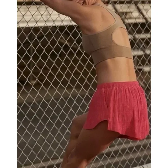 NWOT Free People Shirr Enough Athletic Running Shorts in Strawberry Sprtiz