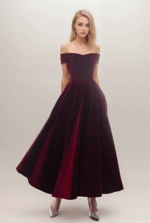 Off-the-Shoulder Ankle-Length Ball Gown Velvet Dress