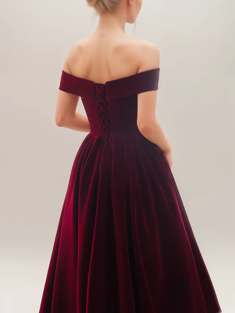 Off-the-Shoulder Ankle-Length Ball Gown Velvet Dress