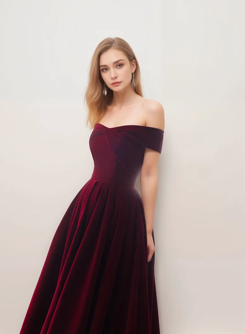 Off-the-Shoulder Ankle-Length Ball Gown Velvet Dress