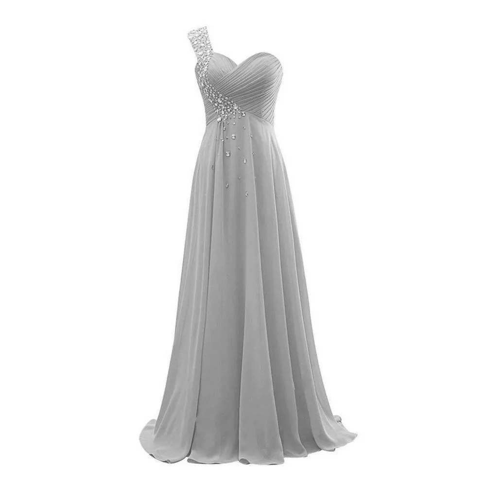 One Shoulder Ombre Long Evening Prom Dresses Wedding Party Gowns
